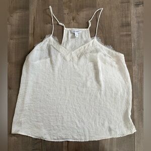 Nine West Camisole Women's Large Racerback Eyelash Lace White Spaghetti Strap